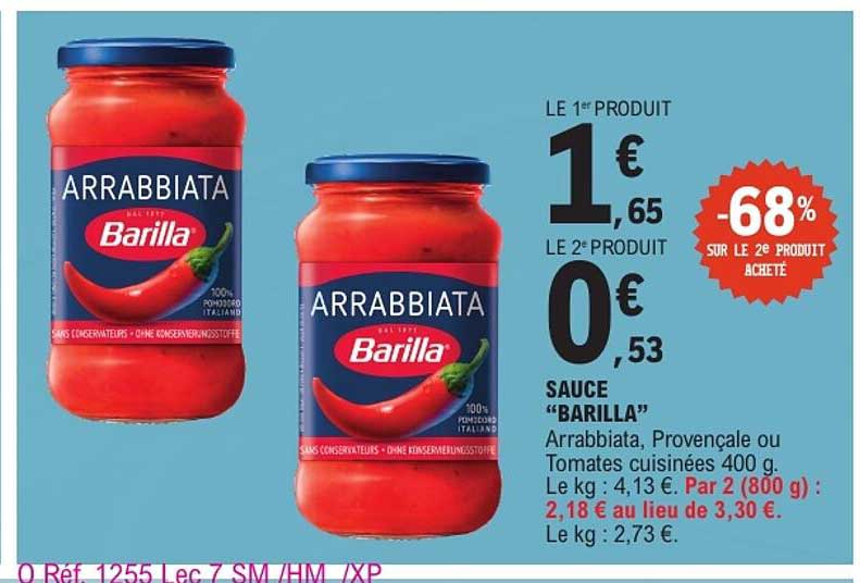 SAUCE "BARILLA" Arrabbiata, Provençale ou Tomates cuisinées 400 g.