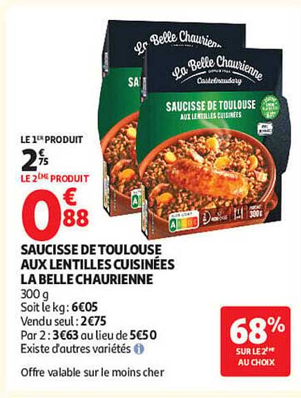 SAUCISSE DE TOULOUSE AUX LENTILLES CUISINÉES LA BELLE CHAURIENNE