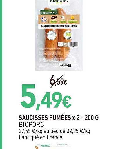 SAUCISSES FUMÉES x 2 - 200 G BIOPORC