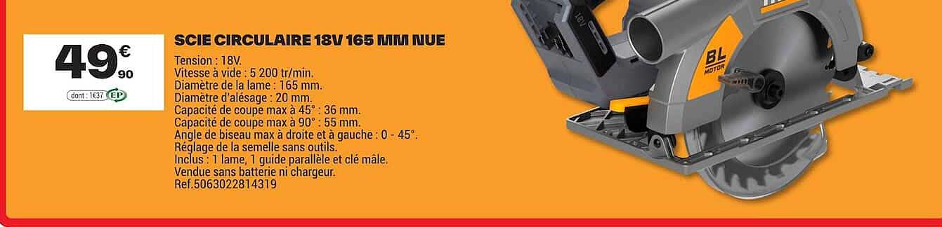 SCIE CIRCULAIRE 18V 165 MM NUE