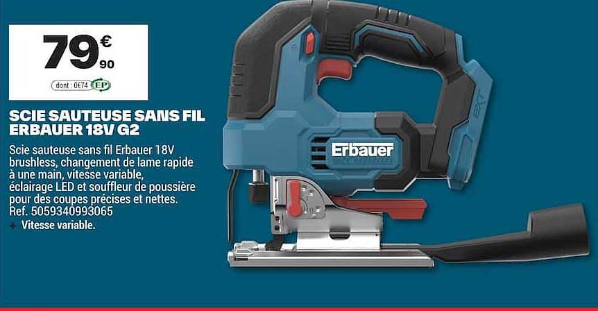 SCIE SAUTEUSE SANS FIL ERBAUER 18V G2