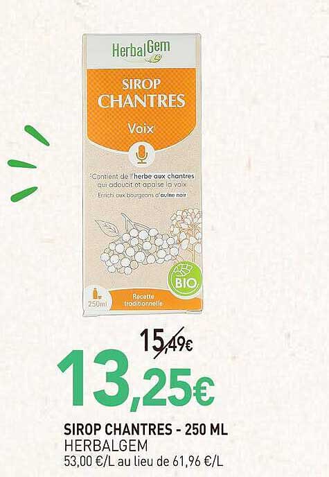 SIROP CHANTRES - 250 ML HERBALGEM