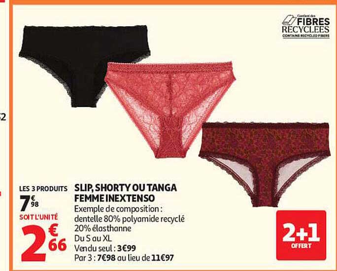 SLIP SHORTY OU TANGA FEMME INEXTENSO
