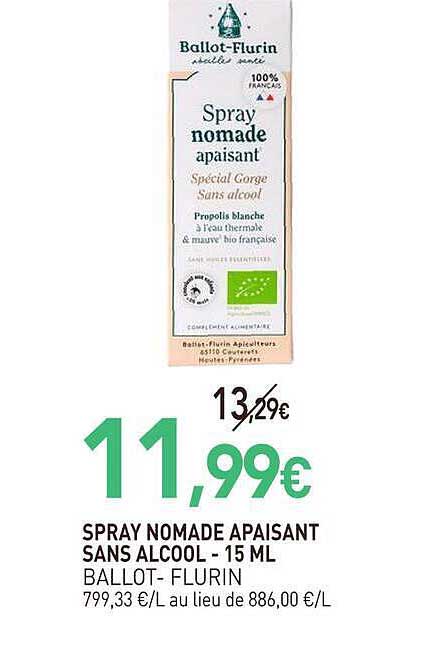 SPRAY NOMADE APAISANT SANS ALCOOL - 15 ML BALLOT- FLURIN