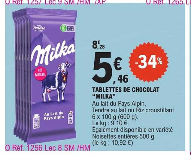 TABLETTES DE CHOCOLAT "MILKA"