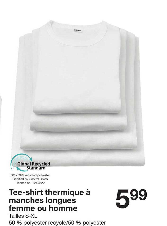 Tee-shirt thermique à manches longues femme ou homme