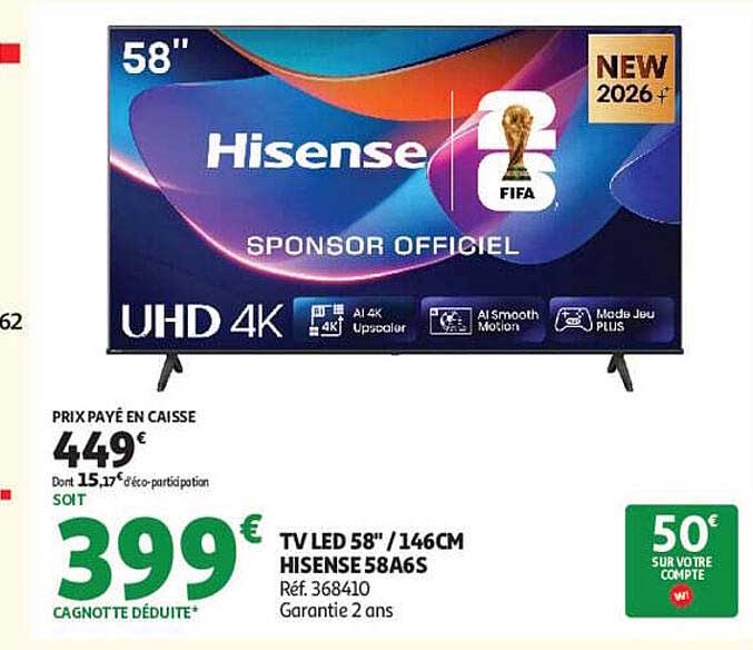 TV LED 58"/146CM HISENSE 58A6S