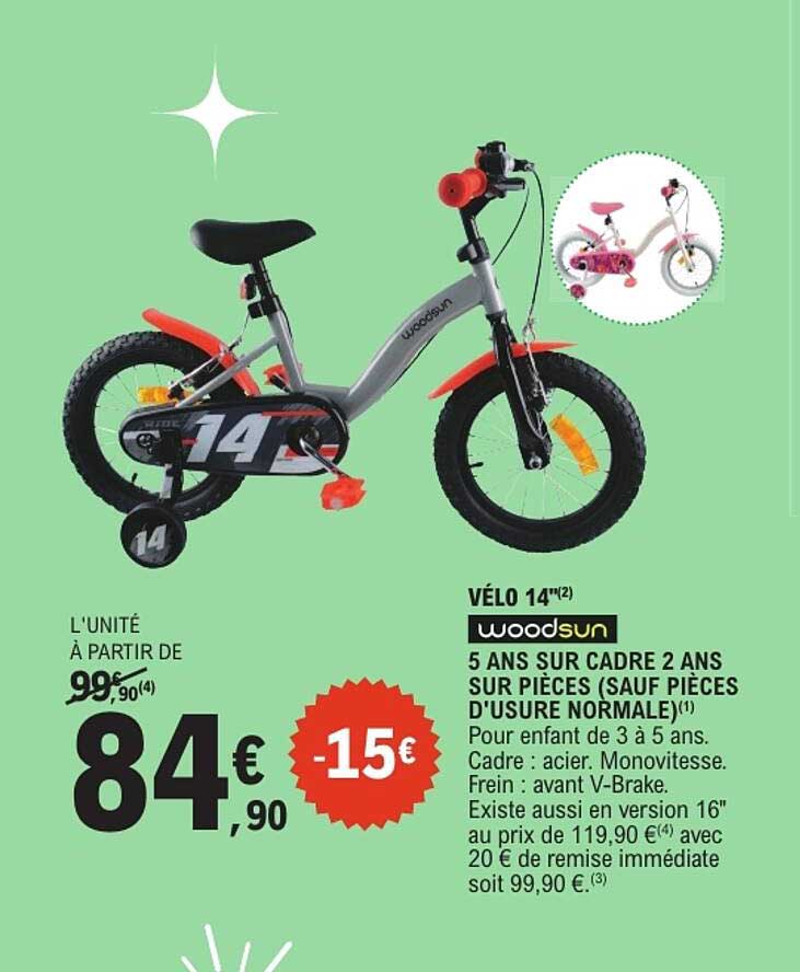 VÉLO 14" WOODSUN 5 ANS SUR CADRE 2 ANS SUR PIÈCES D'USURE NORMALE