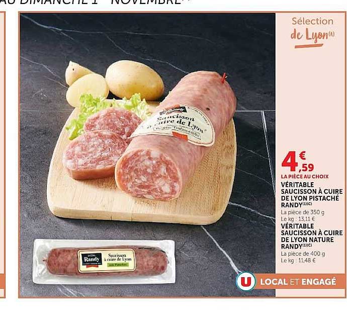 VÉRITABLE SAUCISSON À CUIRE DE LYON PISTACHÉ RANDY