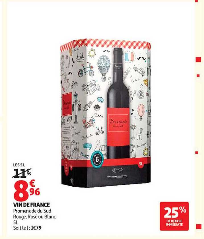 VIN DE FRANCE Promenade du Sud Rouge, Rosé ou Blanc 5L