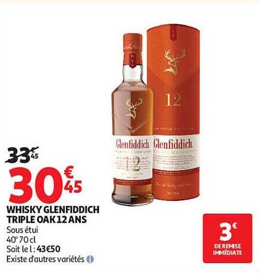 WHISKY GLENFIDDICH TRIPLE OAK 12 ANS Sous étui 40° 70 cl
