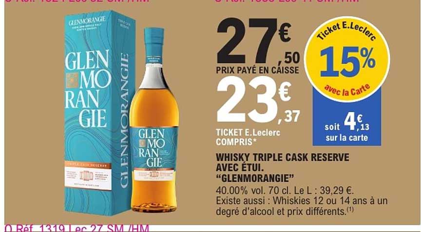 WHISKY TRIPLE CASK RESERVE AVEC ÉTUI. "GLENMORANGIE"