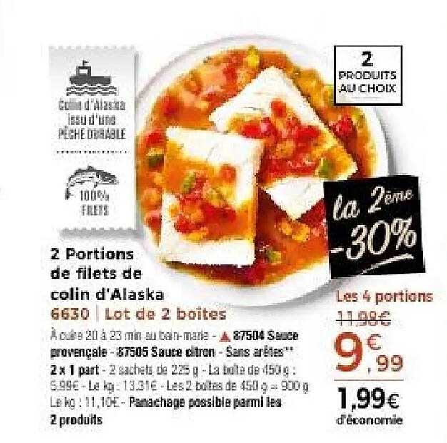 2 Portions de filets de colin d'Alaska