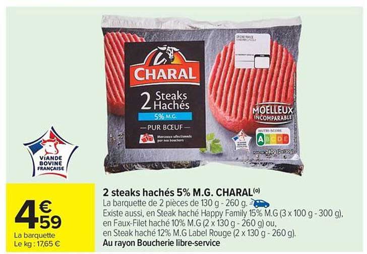 2 steaks hachés 5% M.G. CHARAL