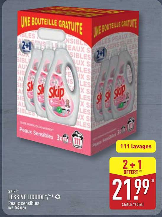 2+1 offert sur la lessive liquide Skip Peaux Sensibles