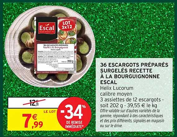 36 ESCARGOTS PRÉPARÉS SURGELÉS RECETTE À LA BOURGUIGNONNE ESCAL