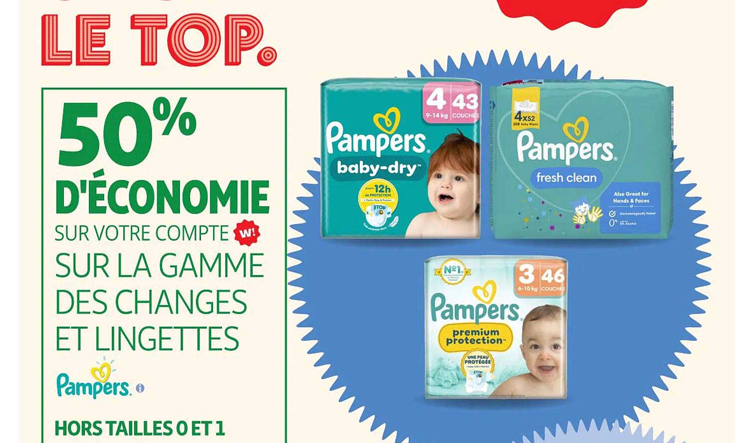 50% d'économie sur votre compte sur la gamme des changes et lingettes