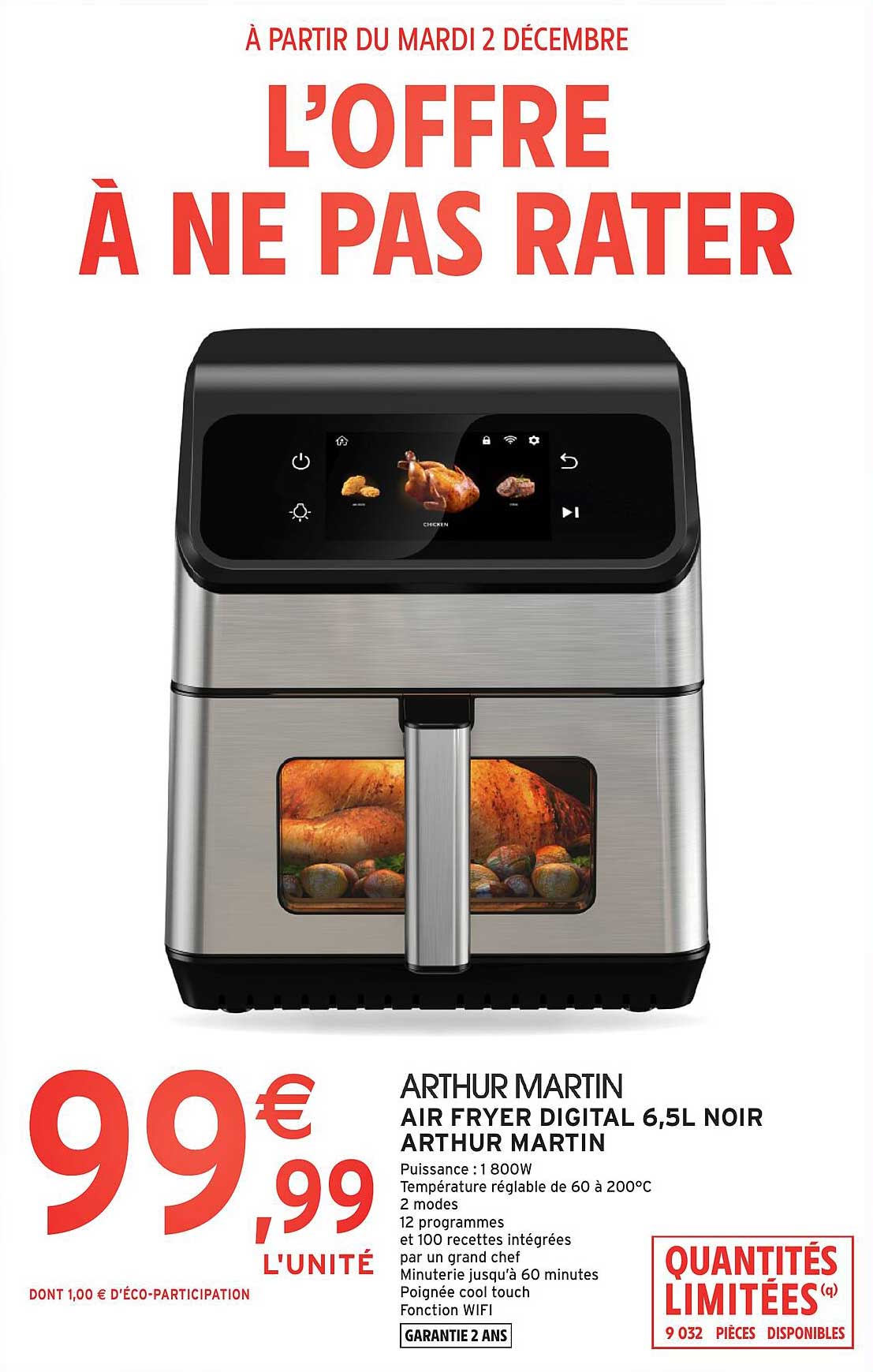 AIR FRYER DIGITAL 6,5L NOIR ARTHUR MARTIN
