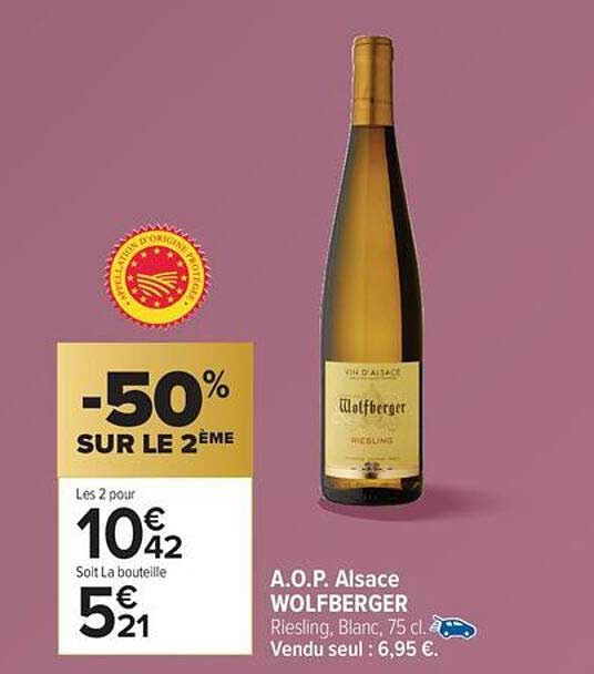A.O.P. Alsace WOLFBERGER Riesling, Blanc, 75 cl
