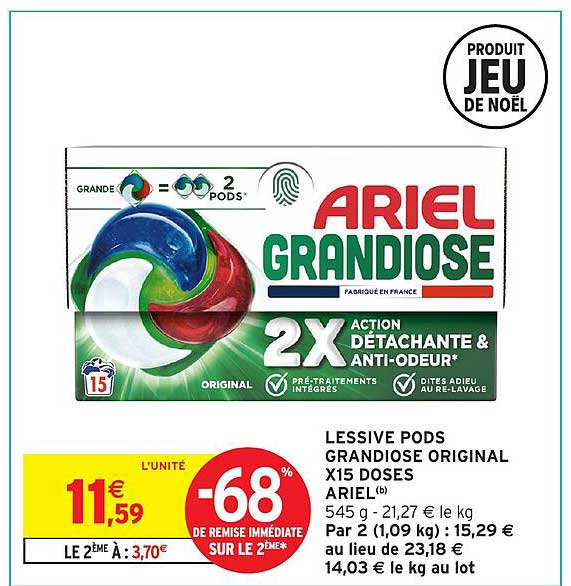 Ariel Grandiose Lessive Pods Original X15 Doses