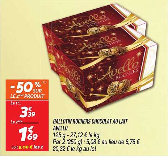BALLOTIN ROCHERS CHOCOLAT AU LAIT AVELLO