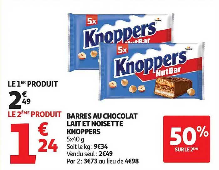 BARRES AU CHOCOLAT LAIT ET NOISETTE KNOPPERS