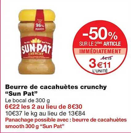 Beurre de cacahuètes crunchy "Sun Pat"
