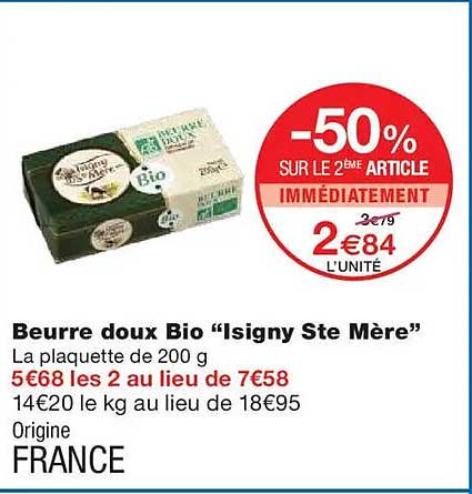 Beurre doux Bio "Isigny Ste Mère"