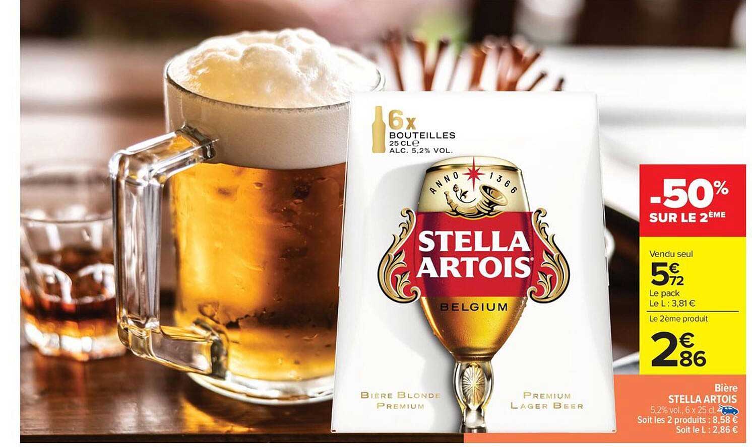 Bière STELLA ARTOIS 5,2% vol. 6x25 cl