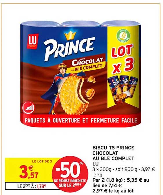Biscuits Prince Chocolat au Blé Complet - Lot de 3