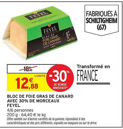 BLOC DE FOIE GRAS DE CANARD AVEC 30% DE MORCEAUX FEYEL