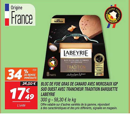 BLOC DE FOIE GRAS DE CANARD AVEC MORCEAUX IGP SUD OUEST AVEC TRANCHEUR TRADITION BARQUETTE LABEYRIE