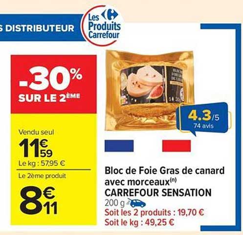 Bloc de Foie Gras de canard avec morceaux(n) CARREFOUR SENSATION