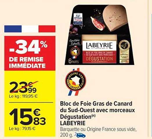 Bloc de Foie Gras de Canard du Sud-Ouest avec morceaux Dégustation LABEYRIE
