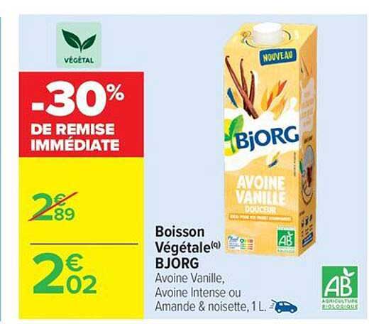 Boisson Végétale(a) BJORG Avoine Vanille, Avoine Intense ou Amande & Noisette, 1L