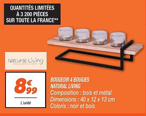 BOUGEOIR 4 BOUGIES NATURAL LIVING