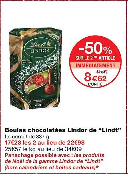 Boules chocolatées Lindor de “Lindt”