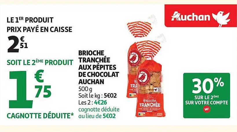 Brioche tranchée aux pépites de chocolat Auchan