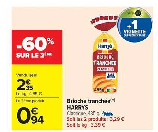 Brioche tranchée(m) HARRYS Classique, 485 g.
