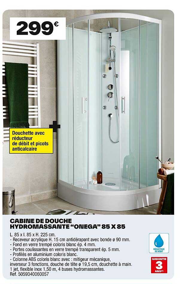 CABINE DE DOUCHE HYDROMASSANTE “ONEGA” 85 X 85