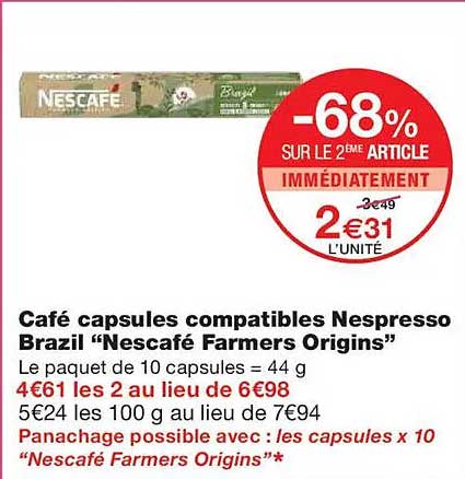Café capsules compatibles Nespresso Brazil “Nescafé Farmers Origins”