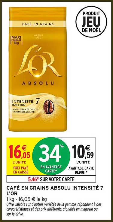 CAFÉ EN GRAINS ABSOLU INTENSITÉ 7 L'OR