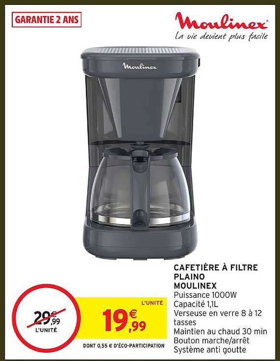 CAFETIÈRE À FILTRE PLAINO MOULINEX