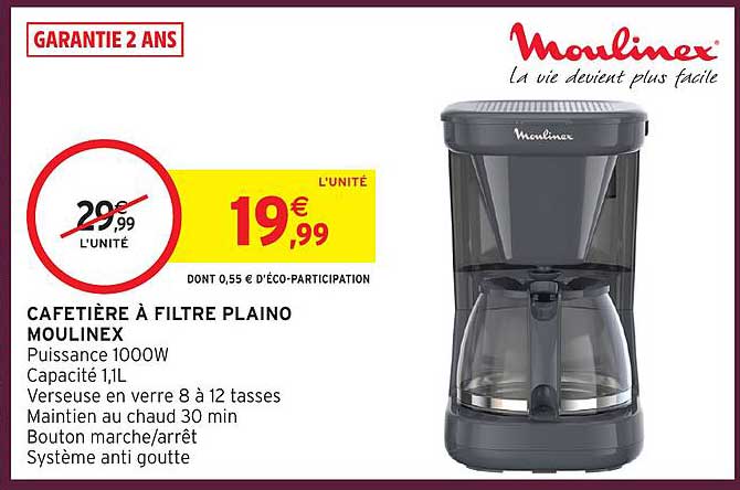CAFETIÈRE À FILTRE PLAINO MOULINEX