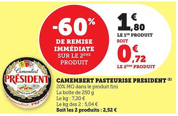 CAMEMBERT PASTEURISE PRESIDENT