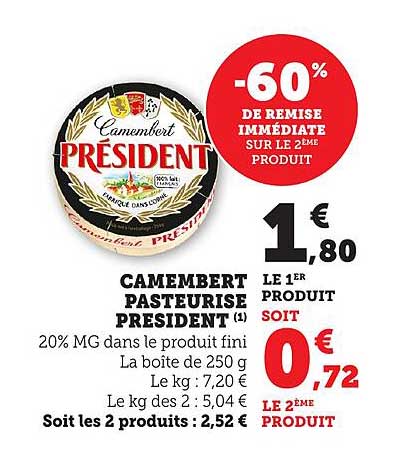 CAMEMBERT PASTEURISÉ PRESIDENT