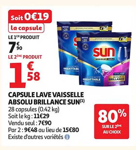 CAPSULE LAVE VAISSELLE ABSOLU BRILLANCE SUN