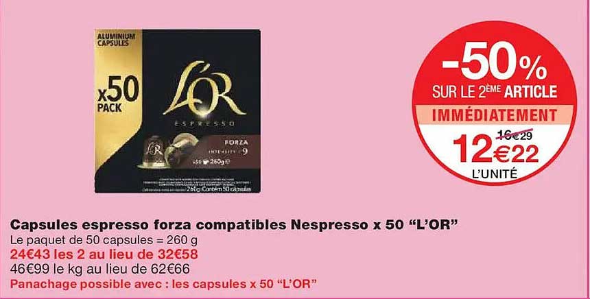 Capsules espresso forxa compatibles Nespresso x 50 “L’OR”