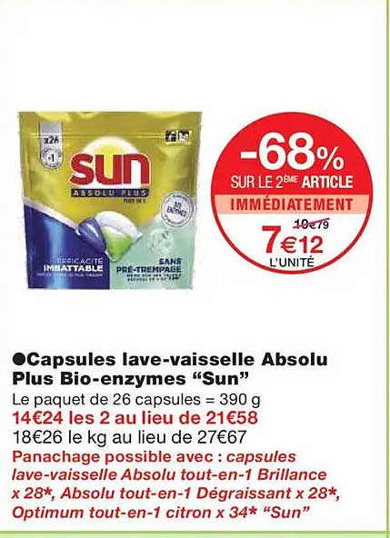 Capsules lave-vaisselle Absolu Plus Bio-enzymes “Sun”