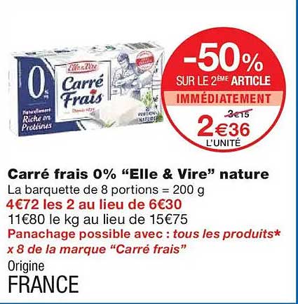 Carré frais 0% “Elle & Vire” nature